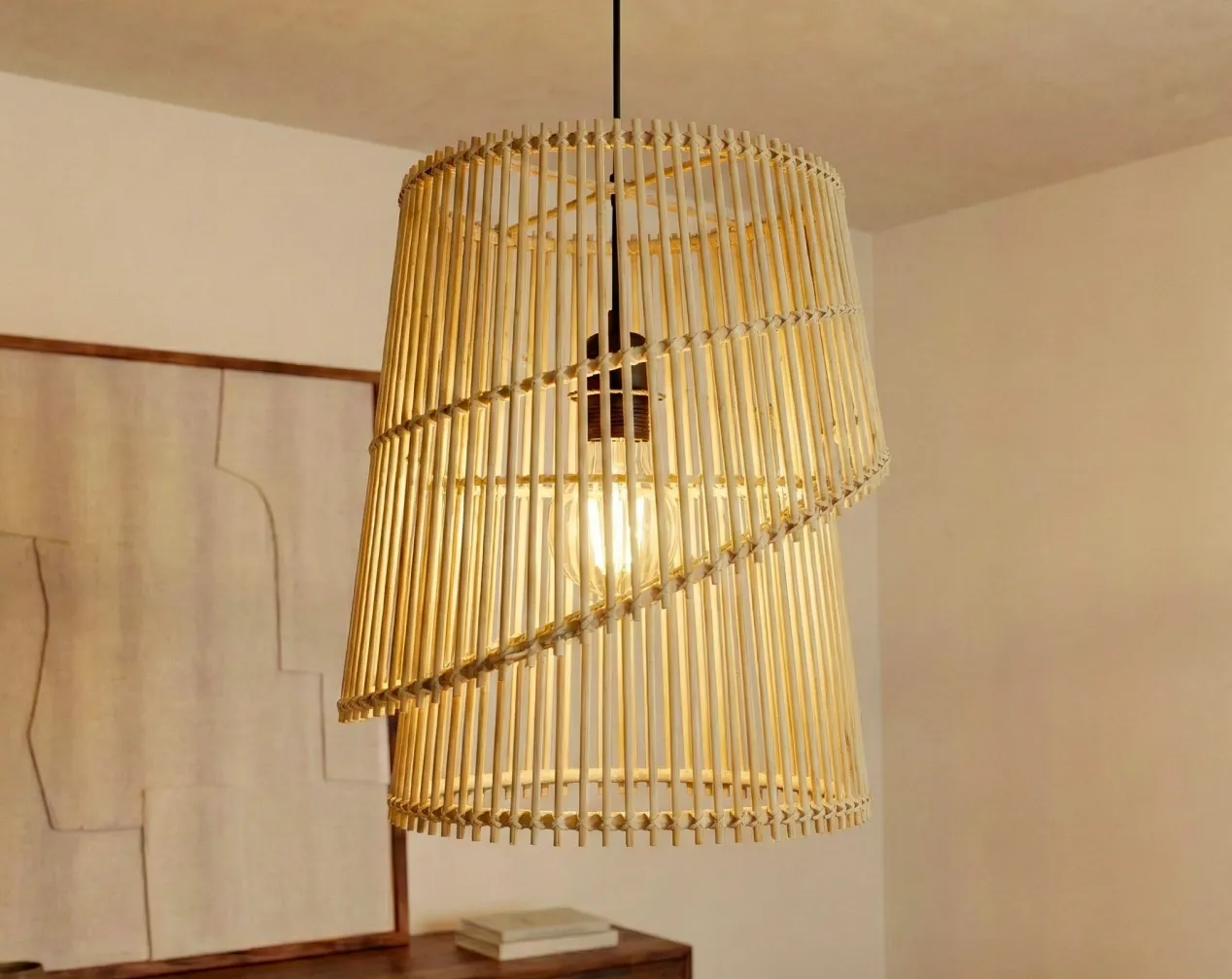 suspension lumineuse design en bambou