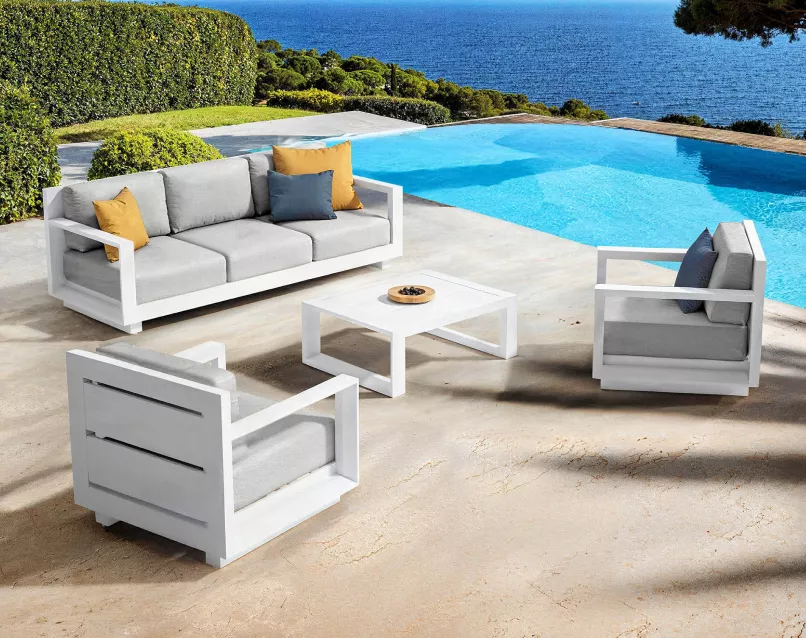 salon de jardin design en aluminium blanc
