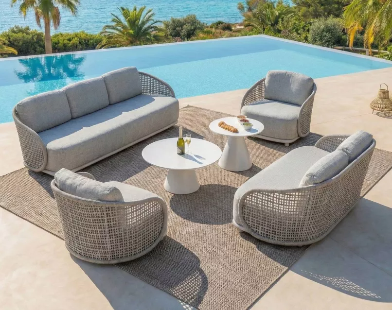 Conjunto de jardín de 7 plazas con efecto ratán gris