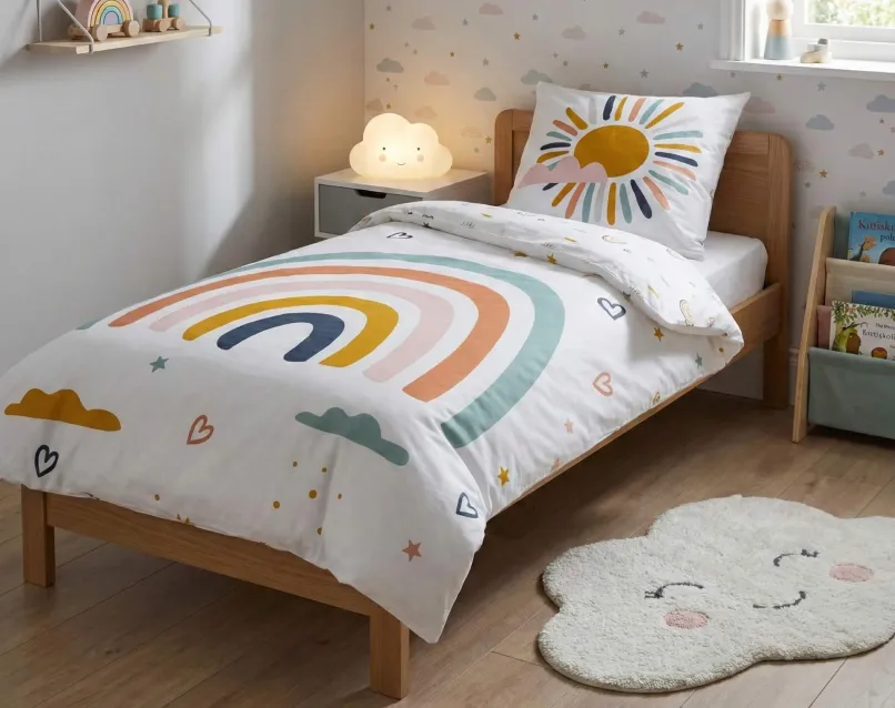 housse de couette enfant motif arc en ciel multicolore