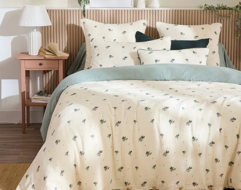 housse de couette motifs vegetaux vert eucalyptus