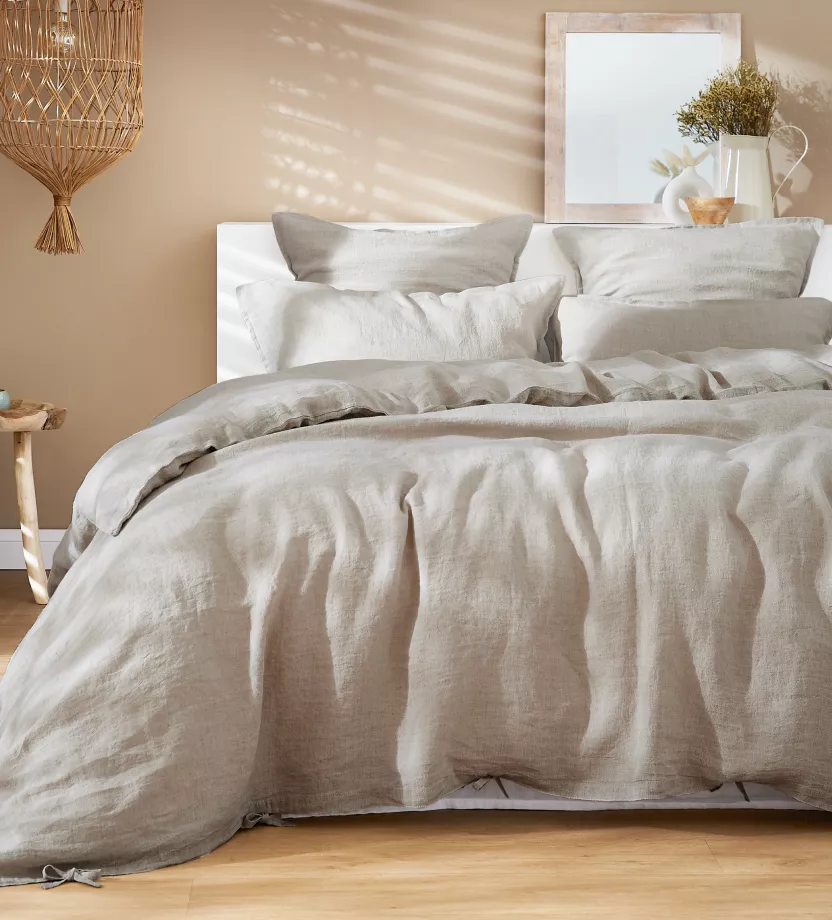 copripiumino in lino lavato beige tinta unita