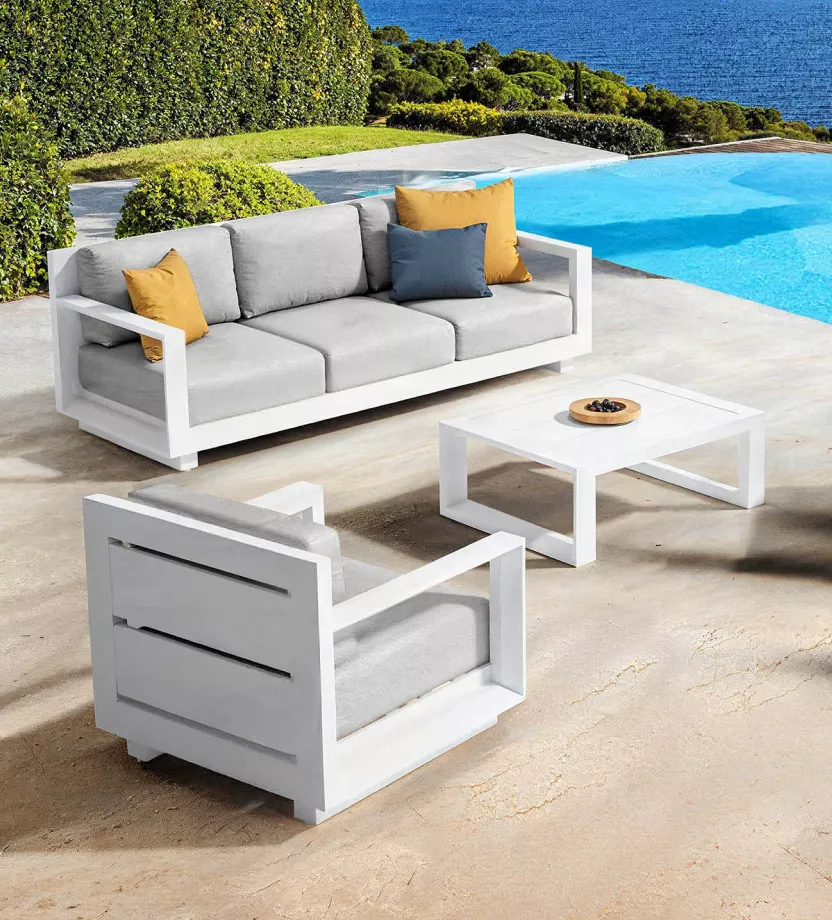 salon de jardin aluminium contemporain blanc
