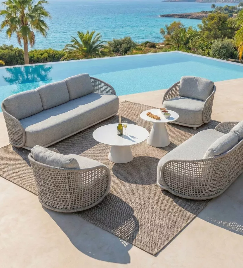 Garten-Lounge in Rattanoptik Grau