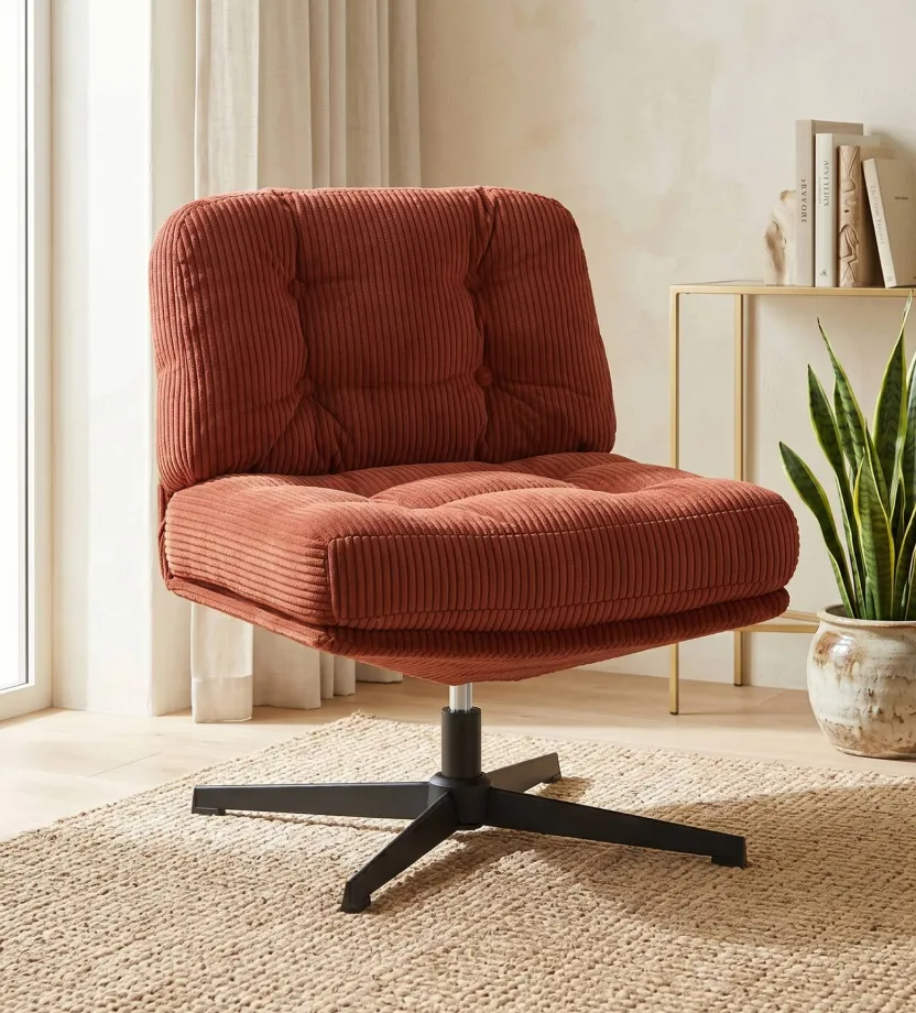 fauteuil en velours cotelé terracotta