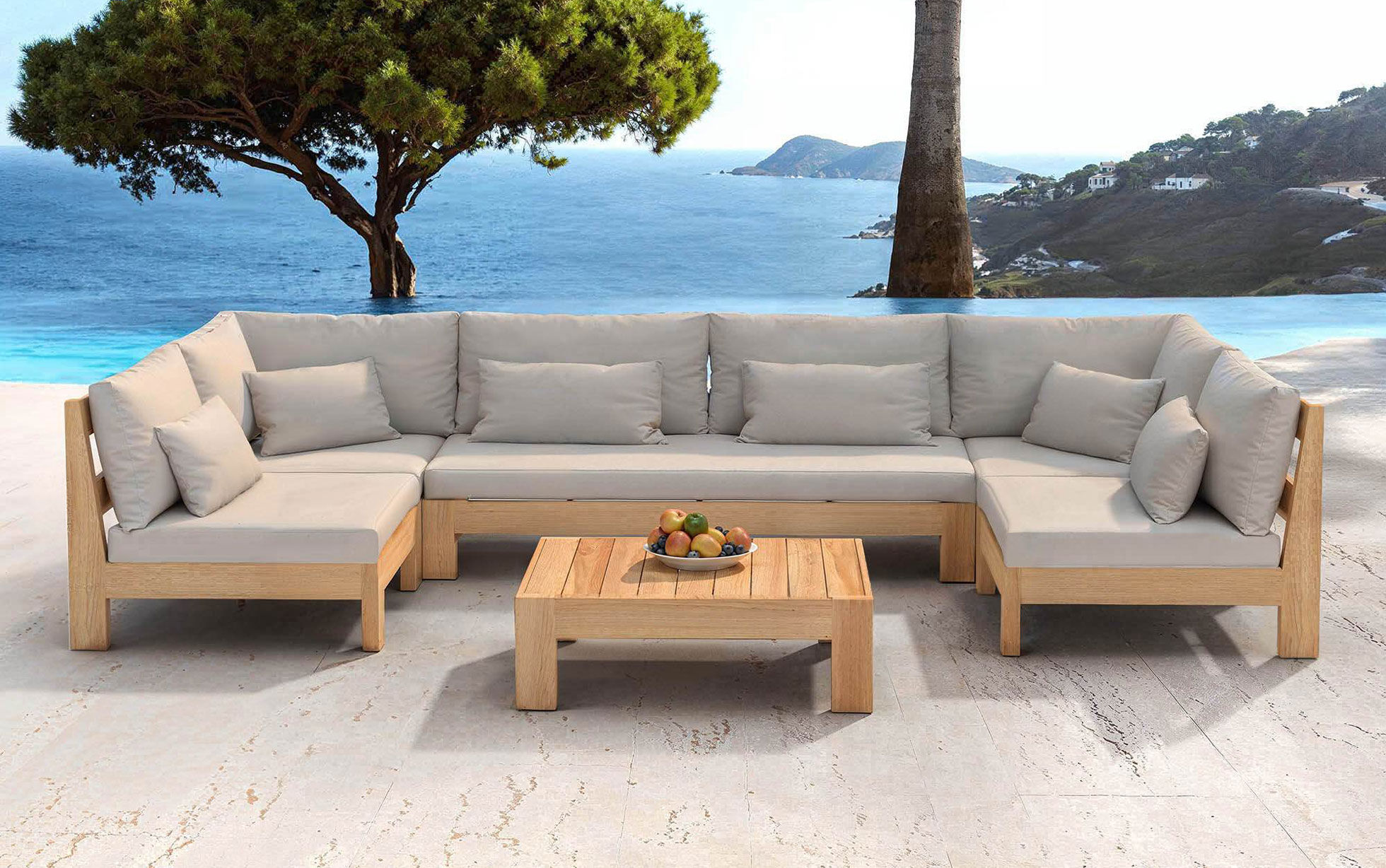 salon de jardin en u 7 places coussins sable