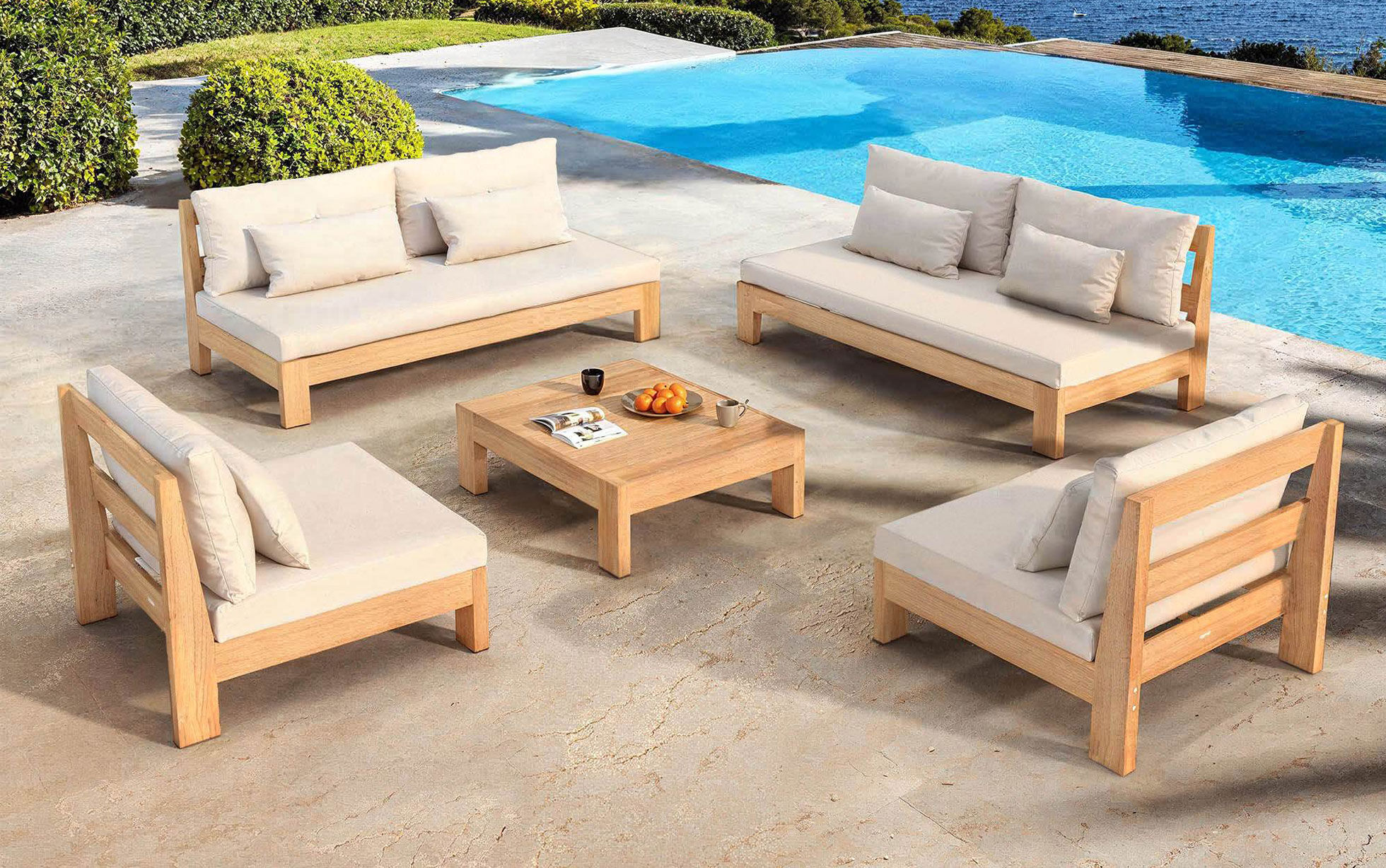 Gartenmöbelgarnitur aus Akazienholz für 8 Personen Borneo Sand