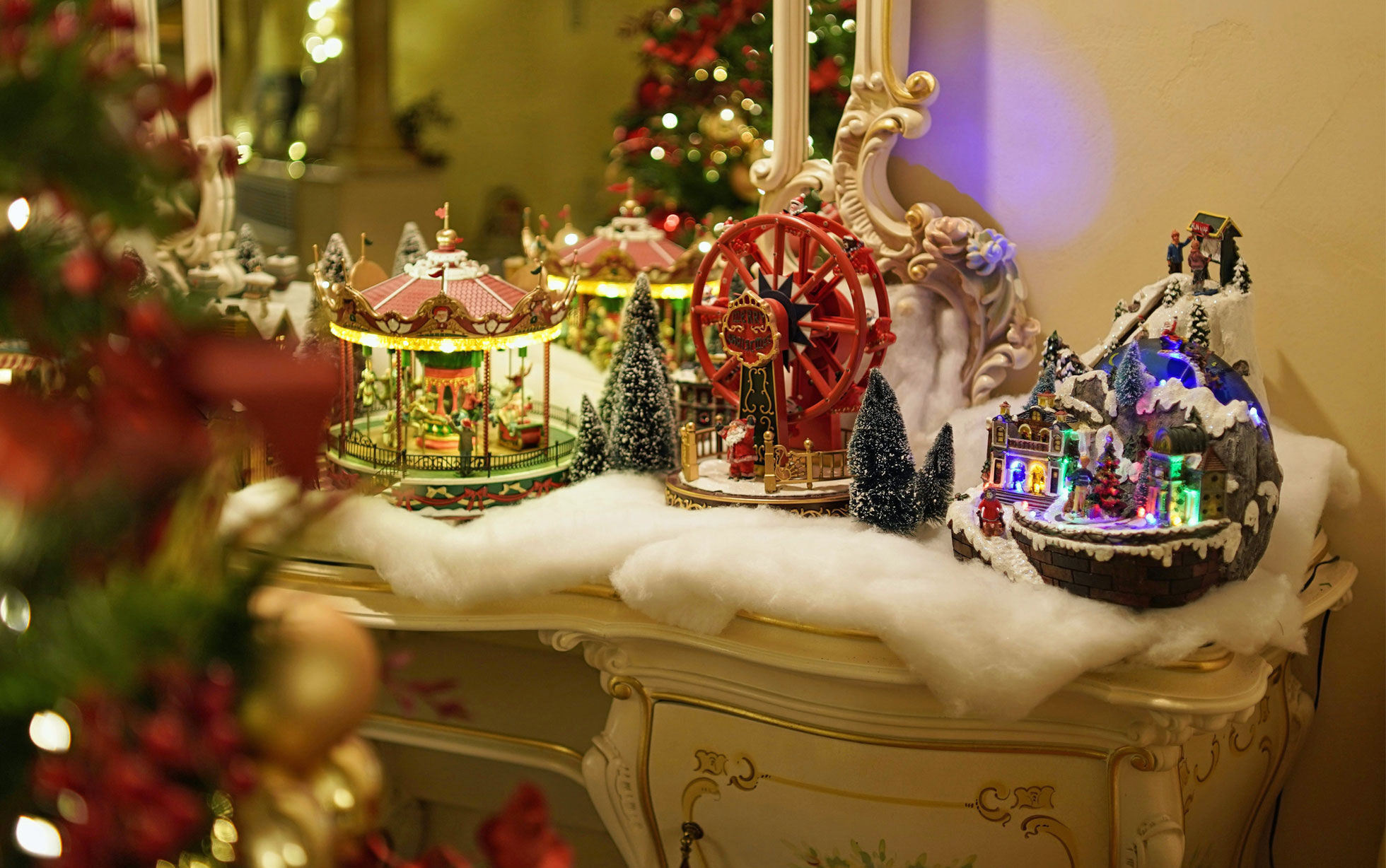 village de noël sur une commode