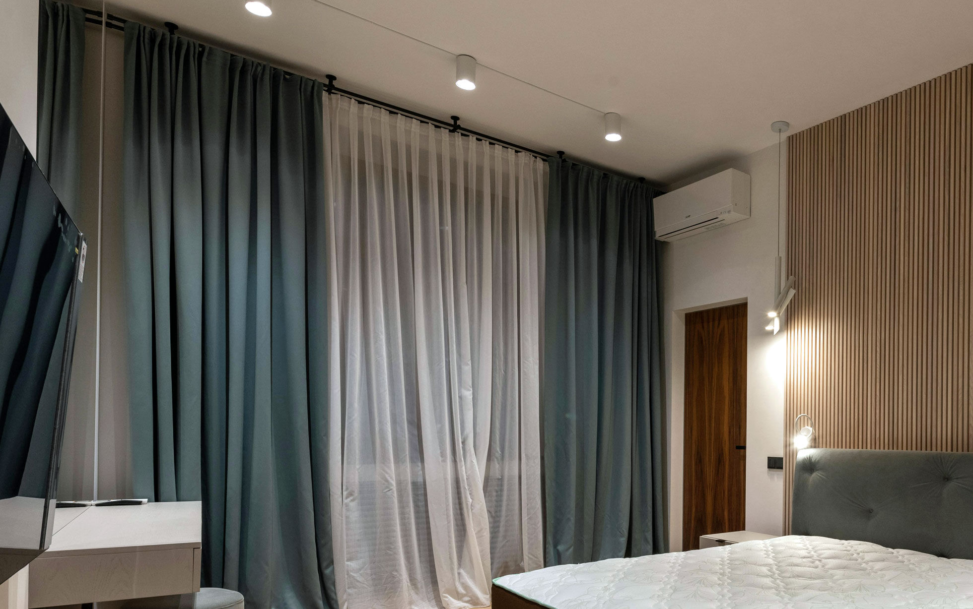 rideaux grande hauteur bleus et blanc