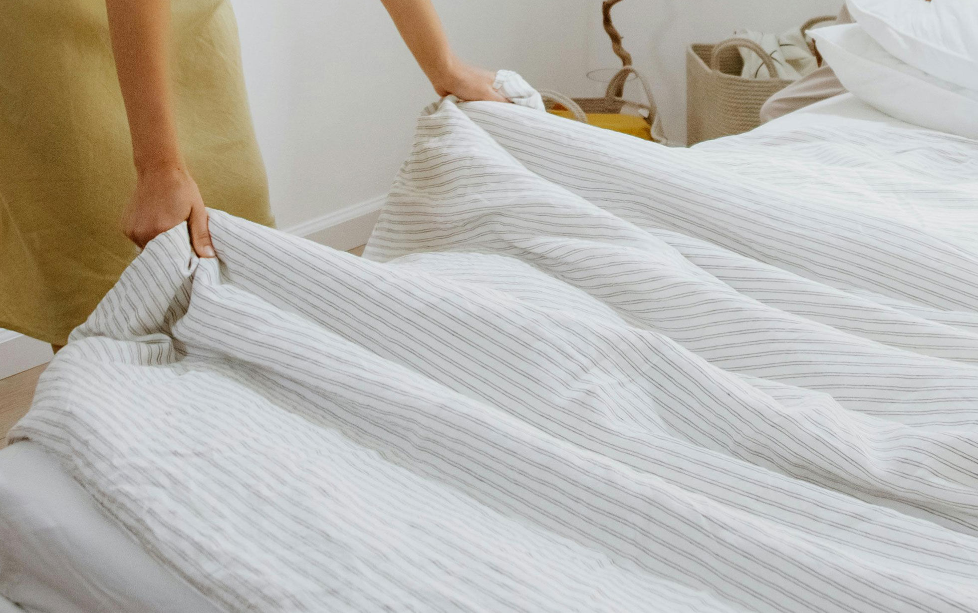 housse de couette blanche à rayures