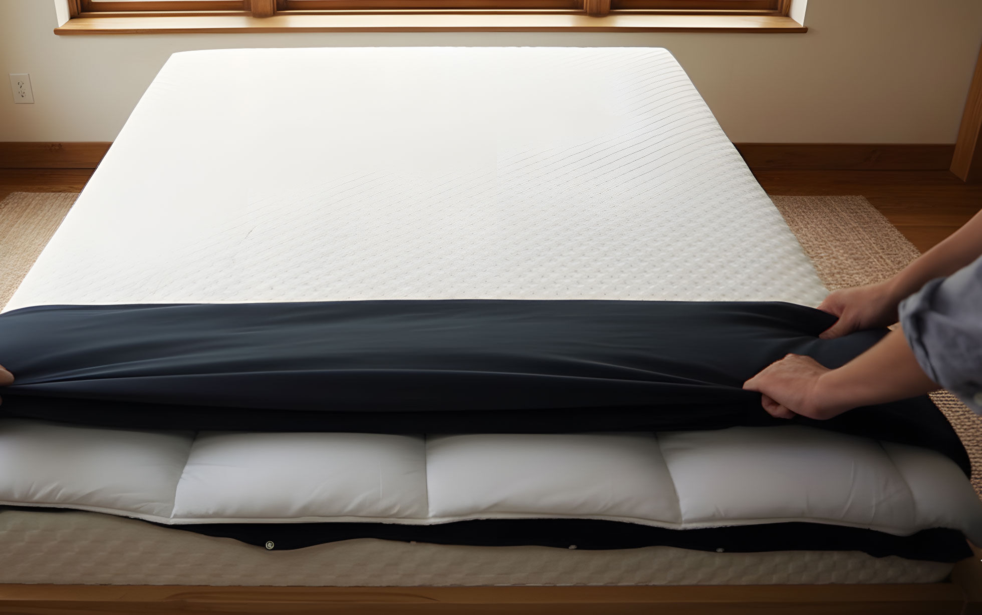 housse de couette bleue méthode roulée