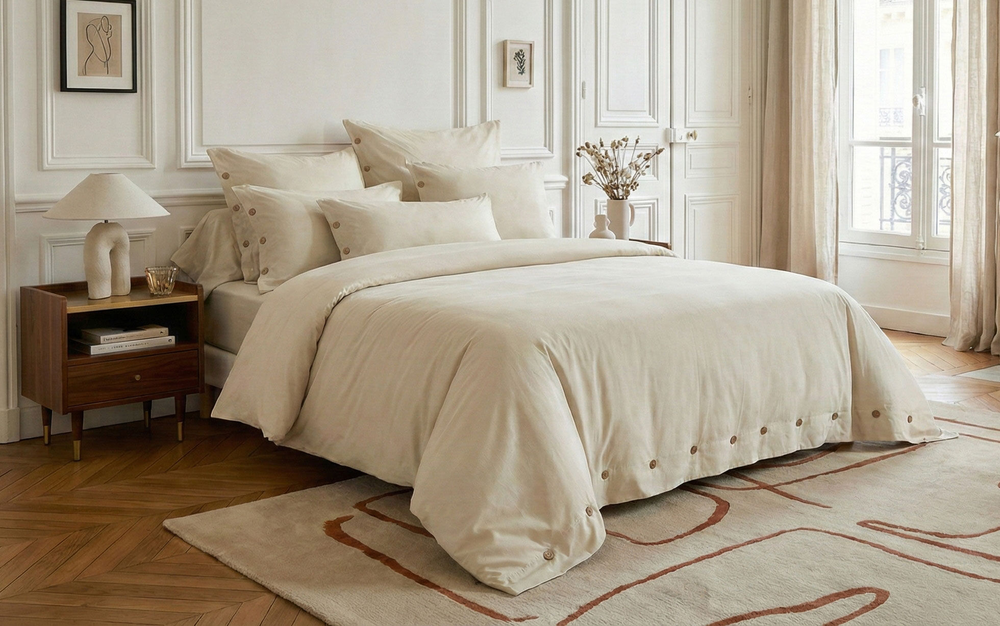 housse de couette en percale de coton beige