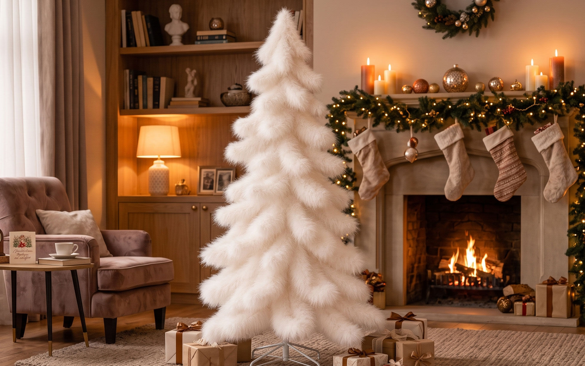 sapin artificiel en fausse fourrure blanche