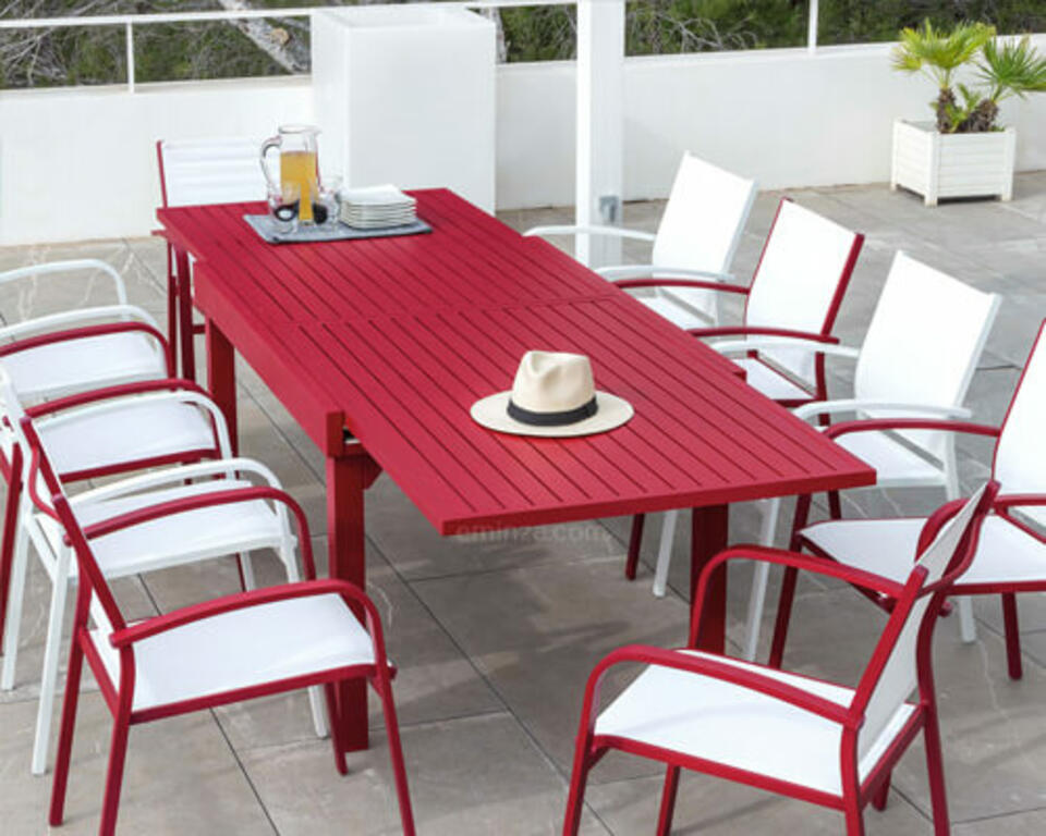 mesa de jardín de aluminio roja