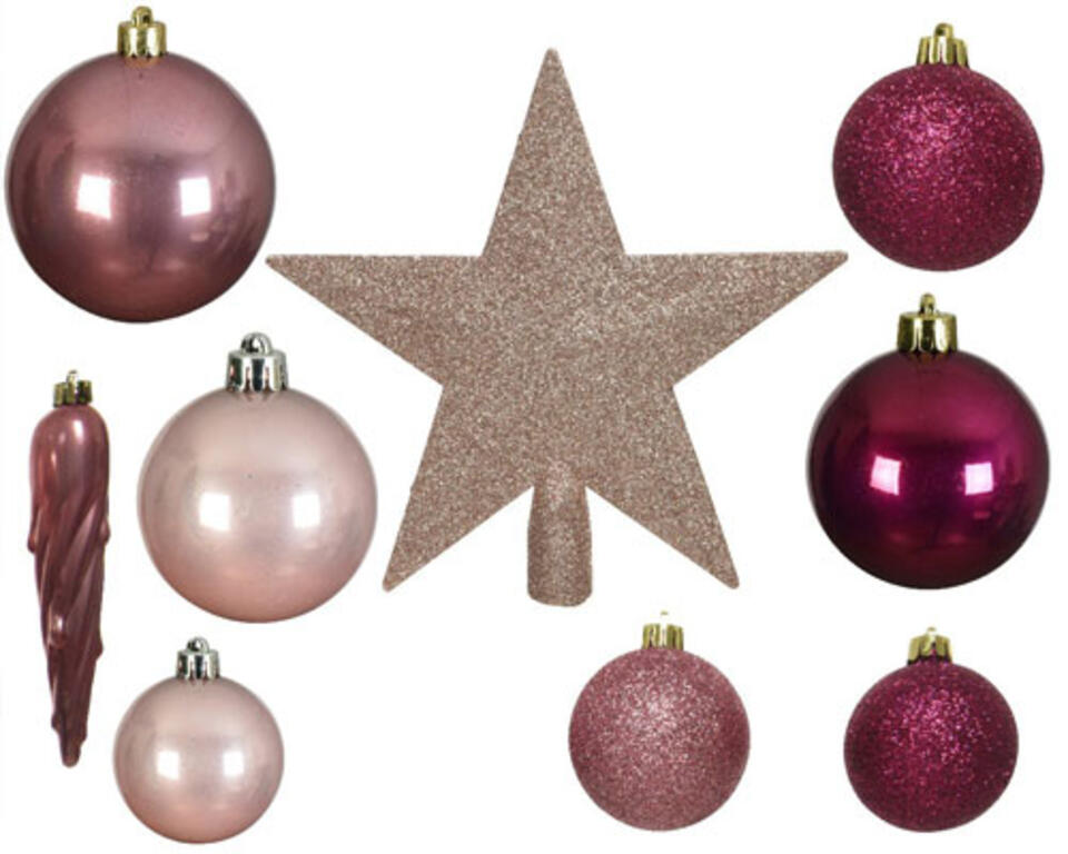Boules de noel rose et cimier de sapin rose