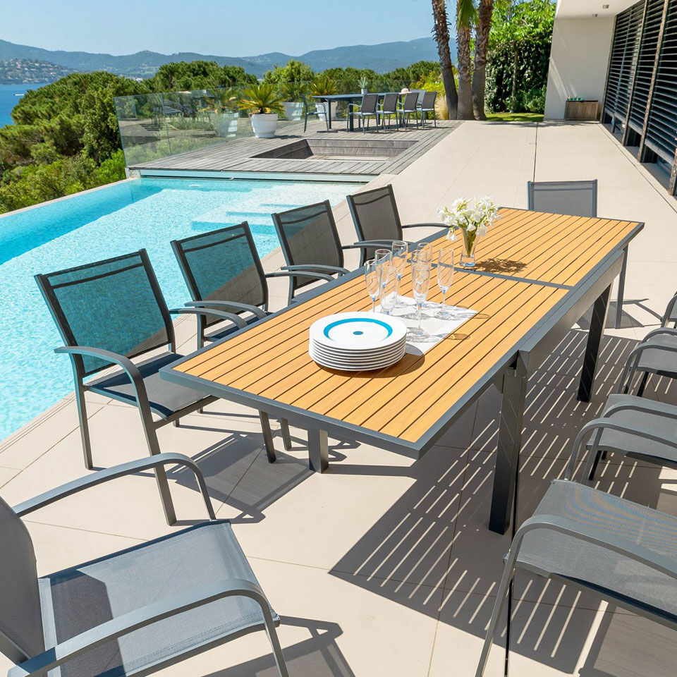 table de jardin alu imitation bois