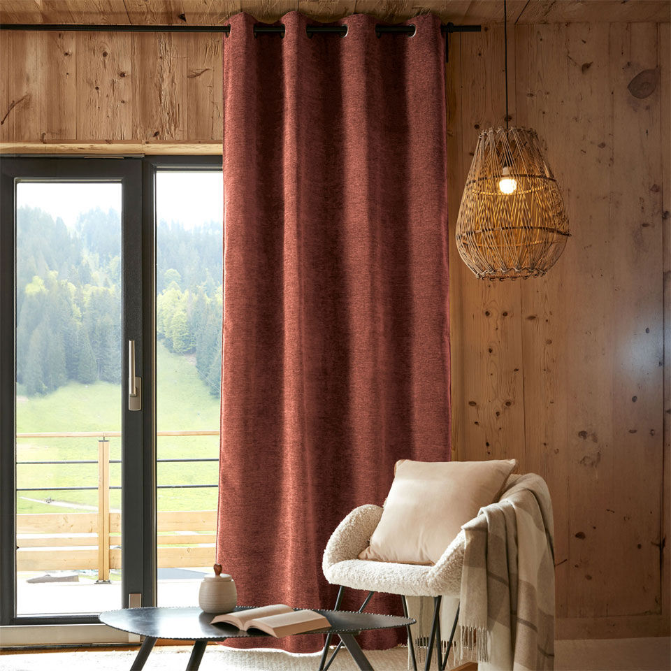 Rideau ocultant et isolant tissu jacquard terracotta