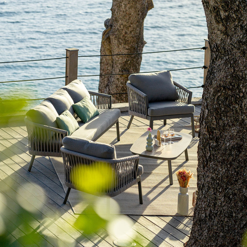 salon de jardin tendance en corde et aluminium gris anthracite