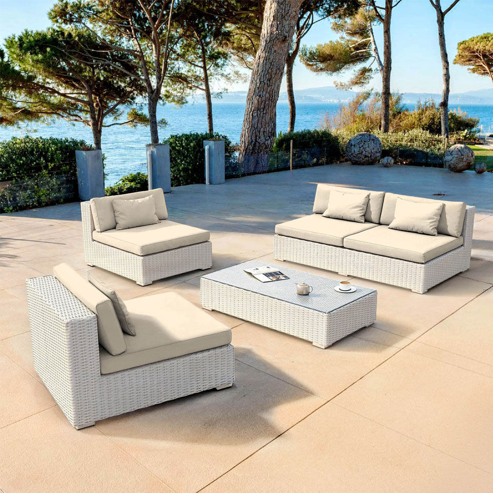 Lounge-Set Polyratten weiß und beige