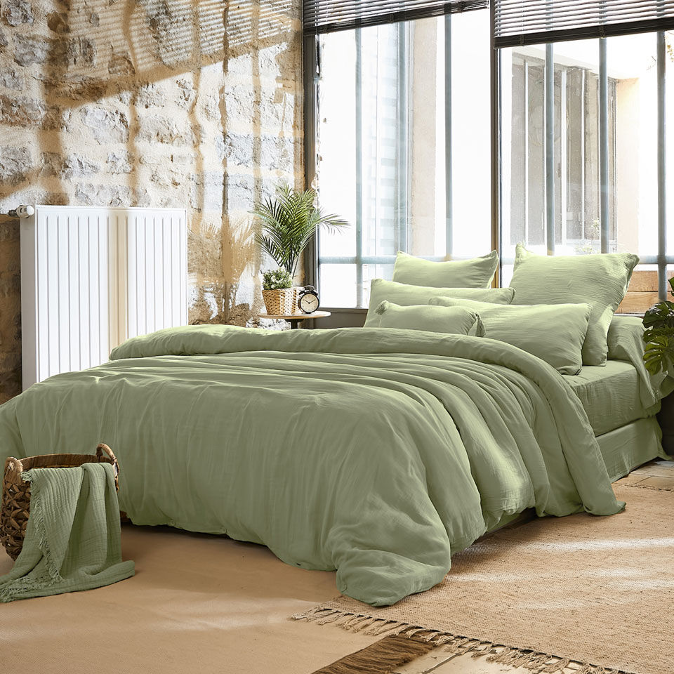 housse de couette en gaze de coton vert tilleul