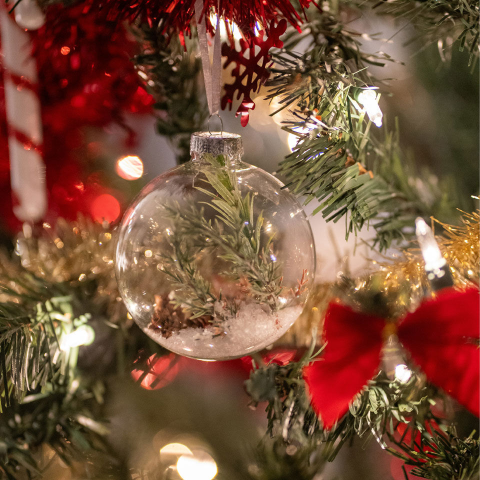 gingillo natalizio riempito con un ramo di abete