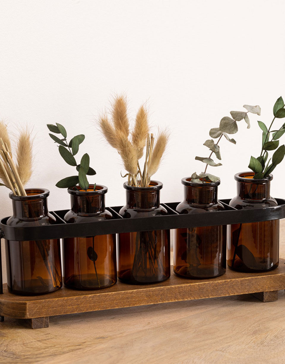 Jarrones individuales de vidrio ámbar