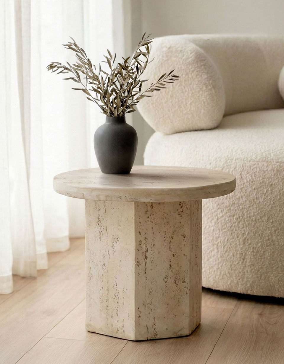 Beistelltisch Travertin weiß
