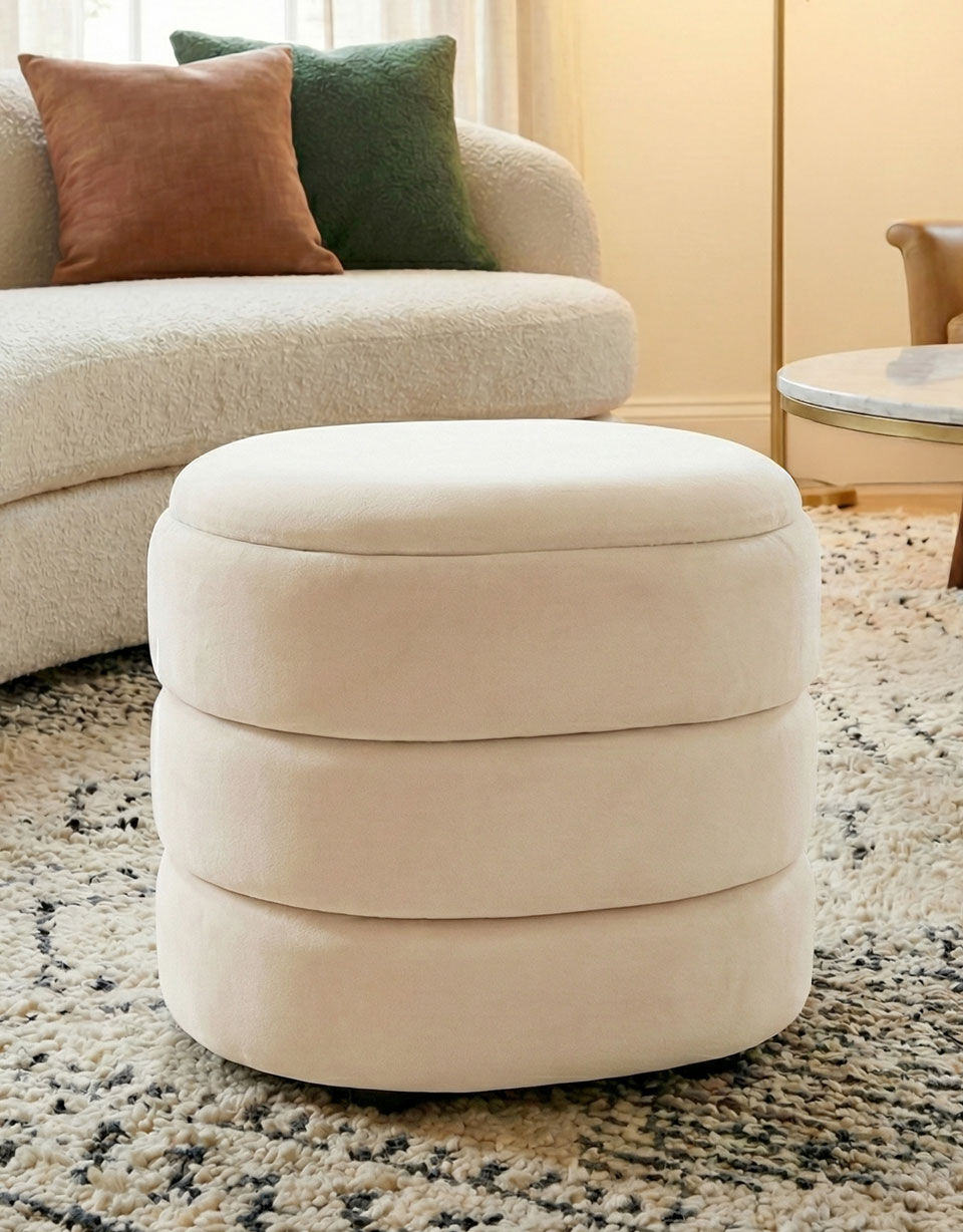 pouf arrotondato in tessuto bianco