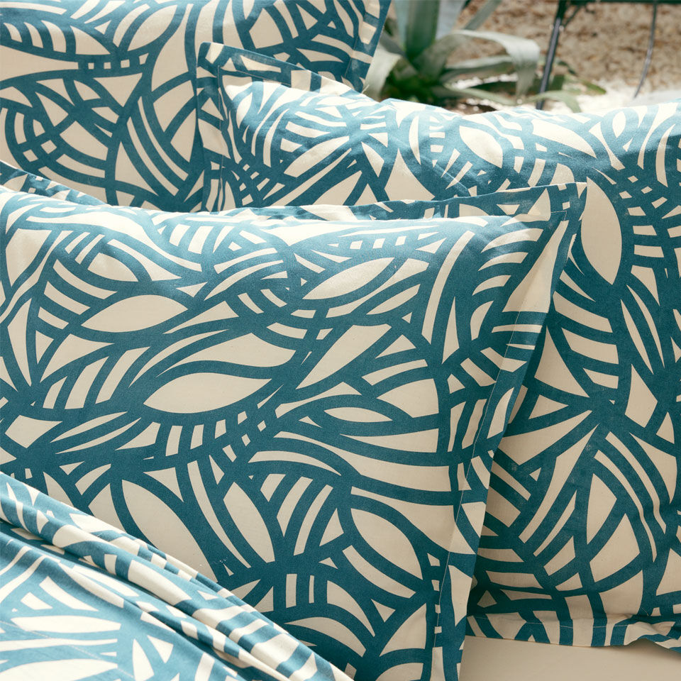 zoom taie d'oreiller coton lavé bleu