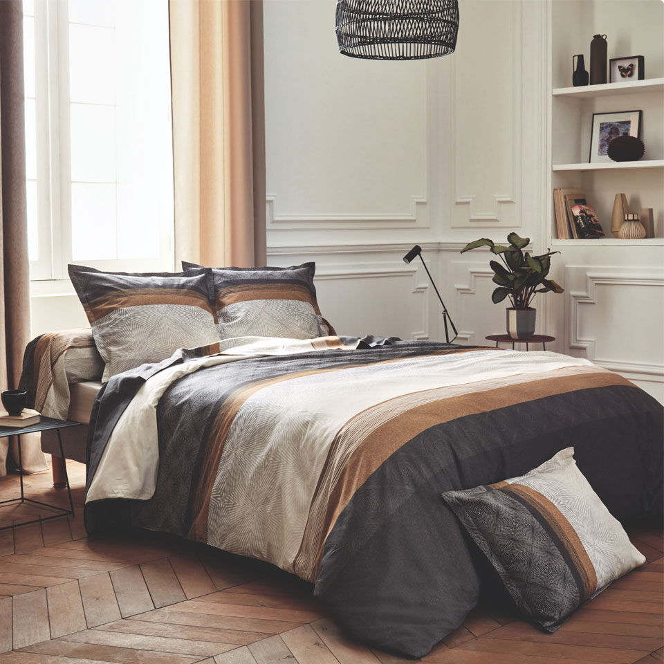 housse de couette satin de coton noire et beige