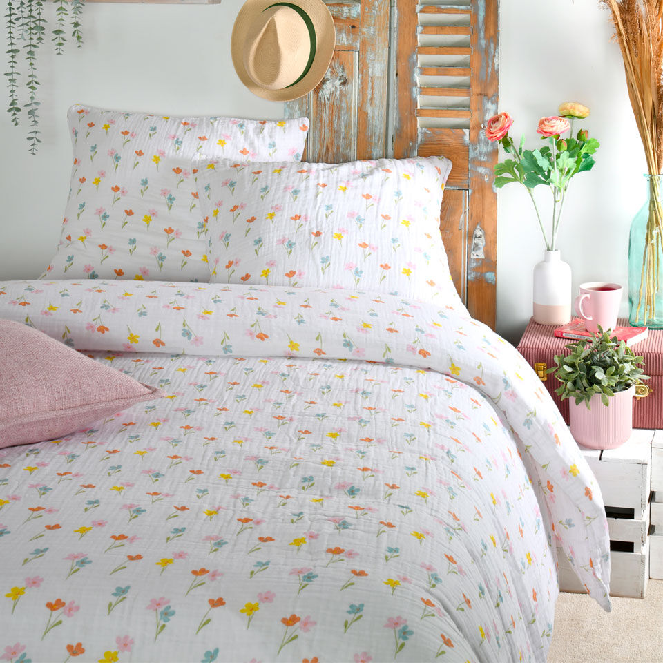 housse de couette en gaze de coton motifs fleuris multicolores