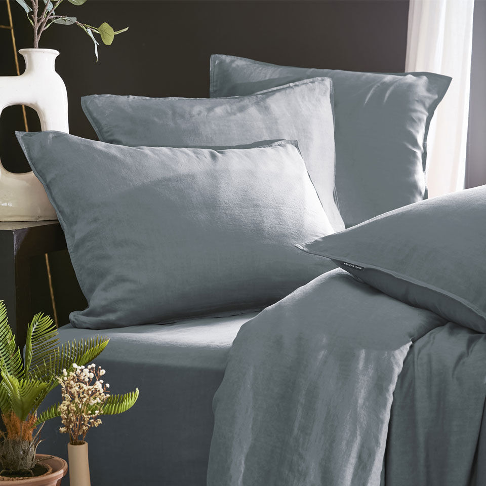 taies d'oreiller en lyocell bleu stone