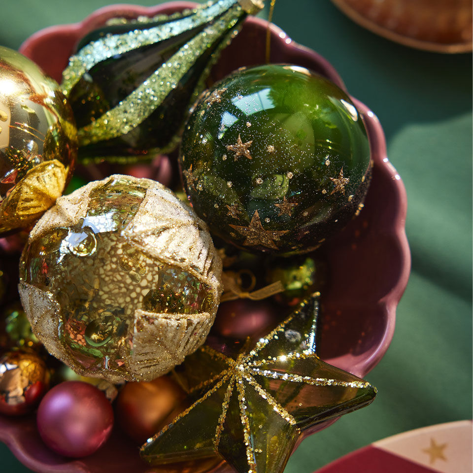 Bolas de Navidad de cristal en tonos verdes