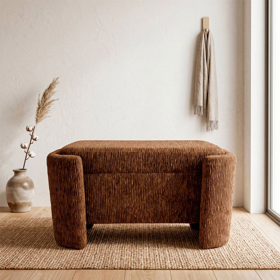 pouf de rangement velours marron