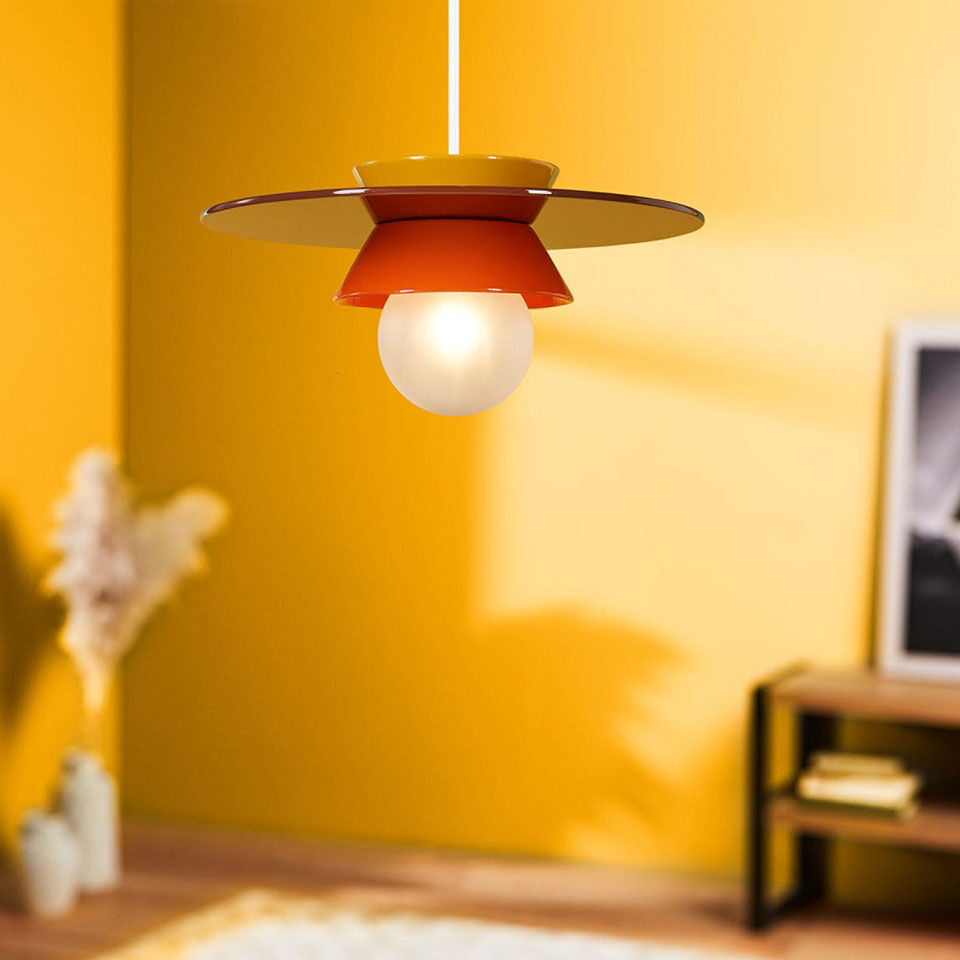 suspension lumineuse rétro en céramique orange