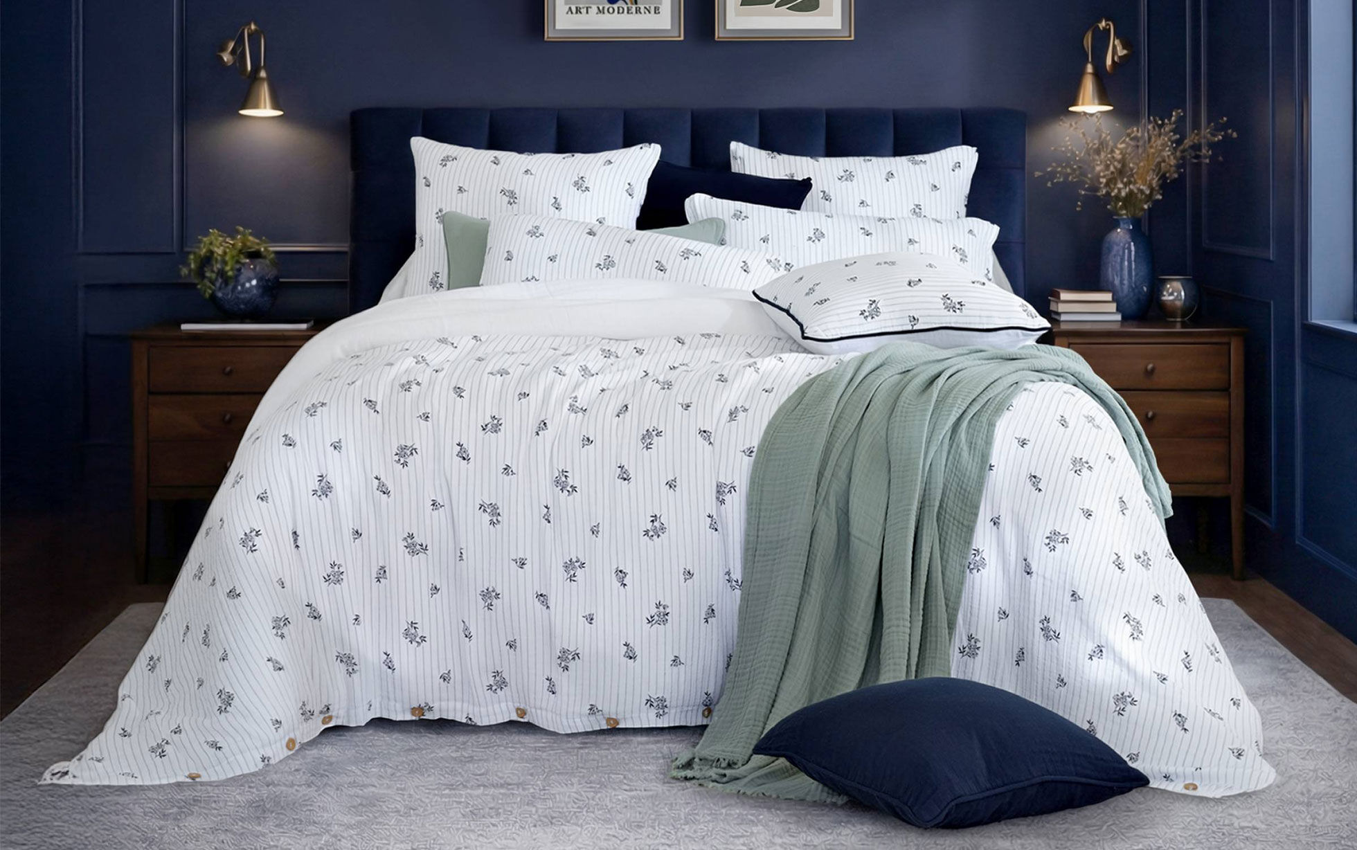 housse de couette en gaze de coton motifs fleuris