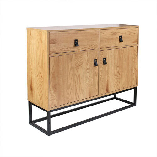 consoll in legno chiaro e metallo nero