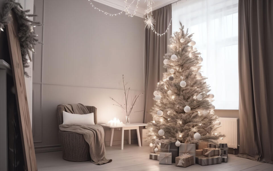 geschmückter weißer Weihnachtsbaum