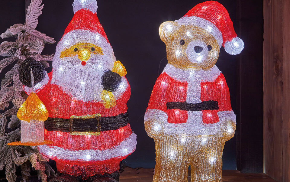 Papá Noel y oso luminoso.