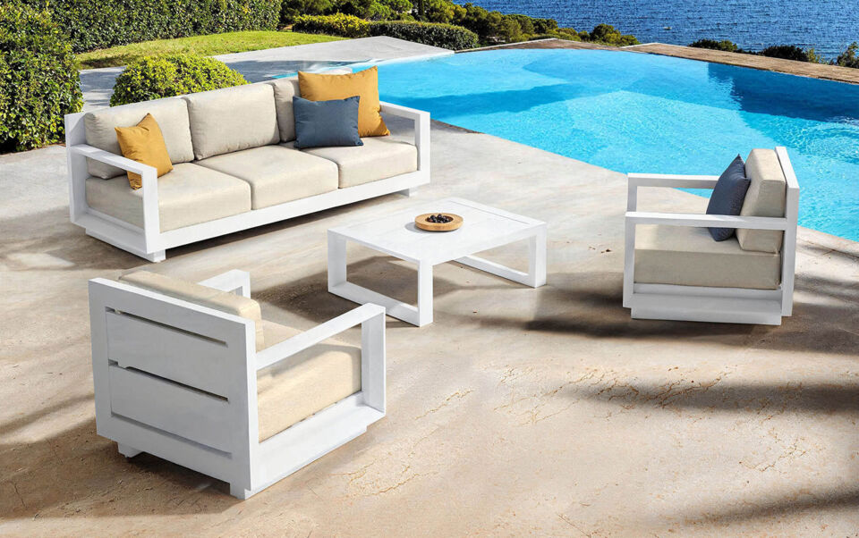 salon de jardin 5 places modulable en aluminium blanc
