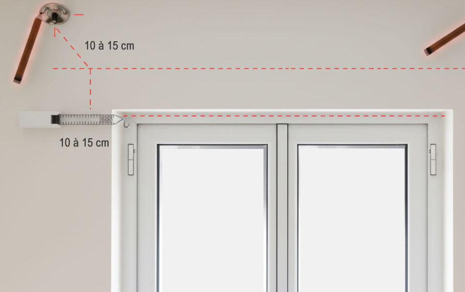 schéma avec mesures pour pose d'une tringle plafond