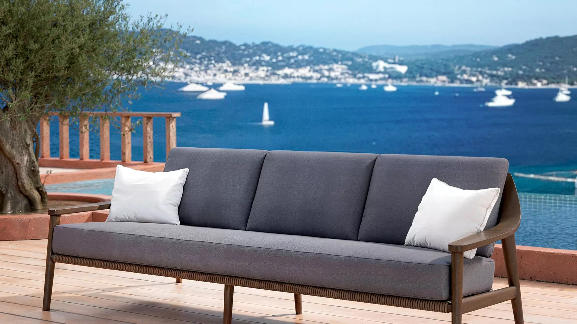 Sillón de jardín en madera teck 3 lugares Cap Ferrat - Gris