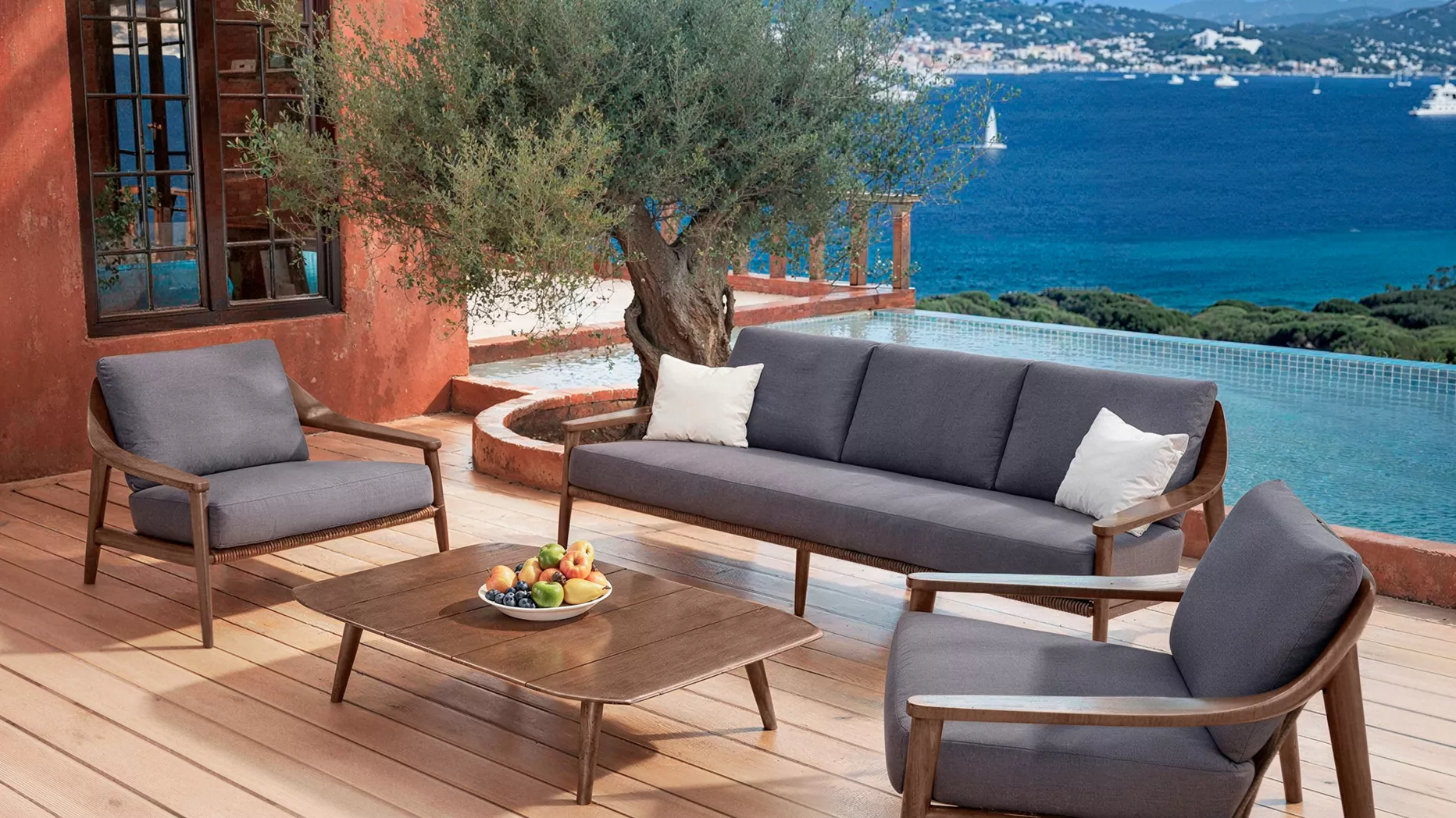 Salon de jardin bois teck 5 places Cap Ferrat - Gris