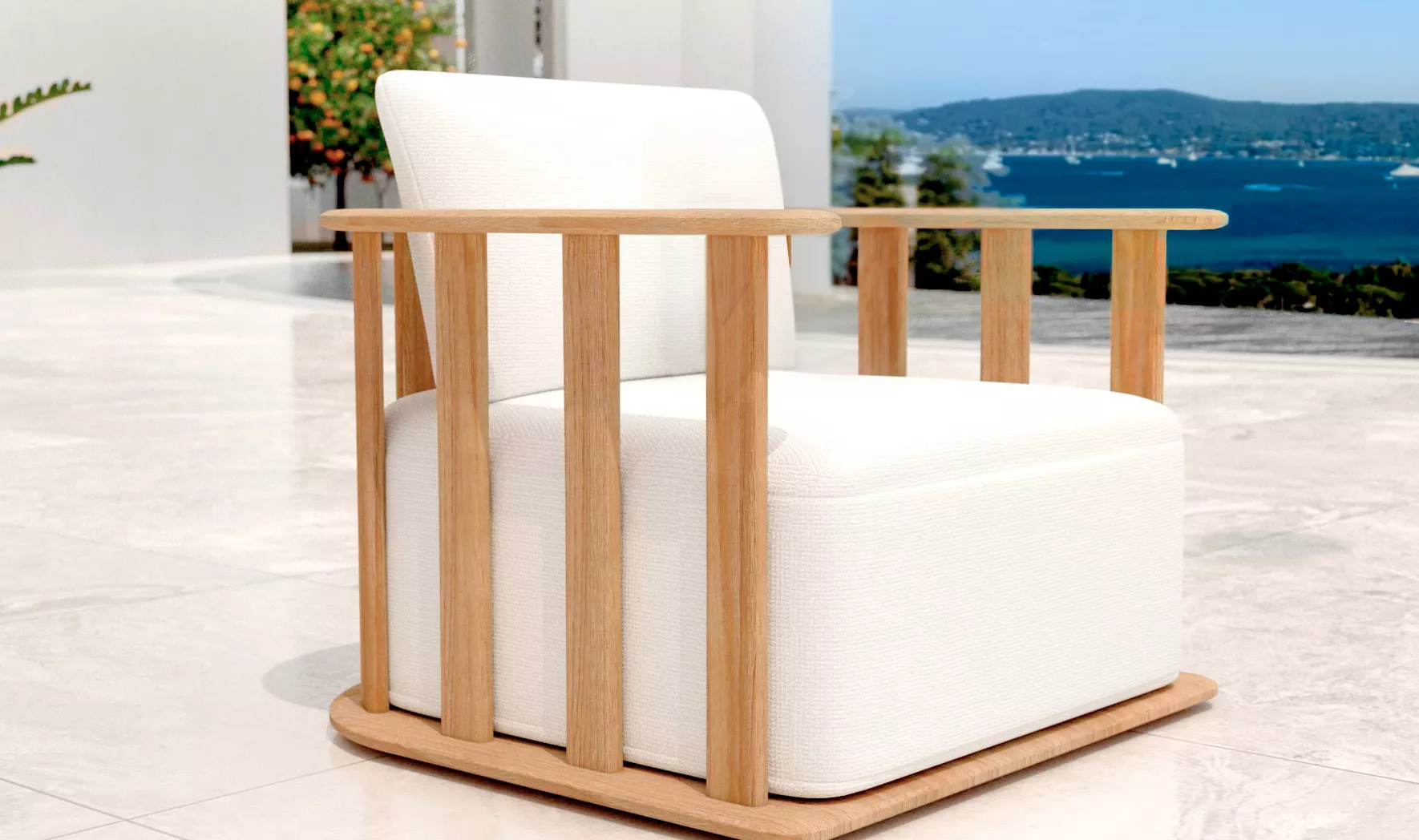 Sillón de jardín para salón en madera teck Java - Crudo