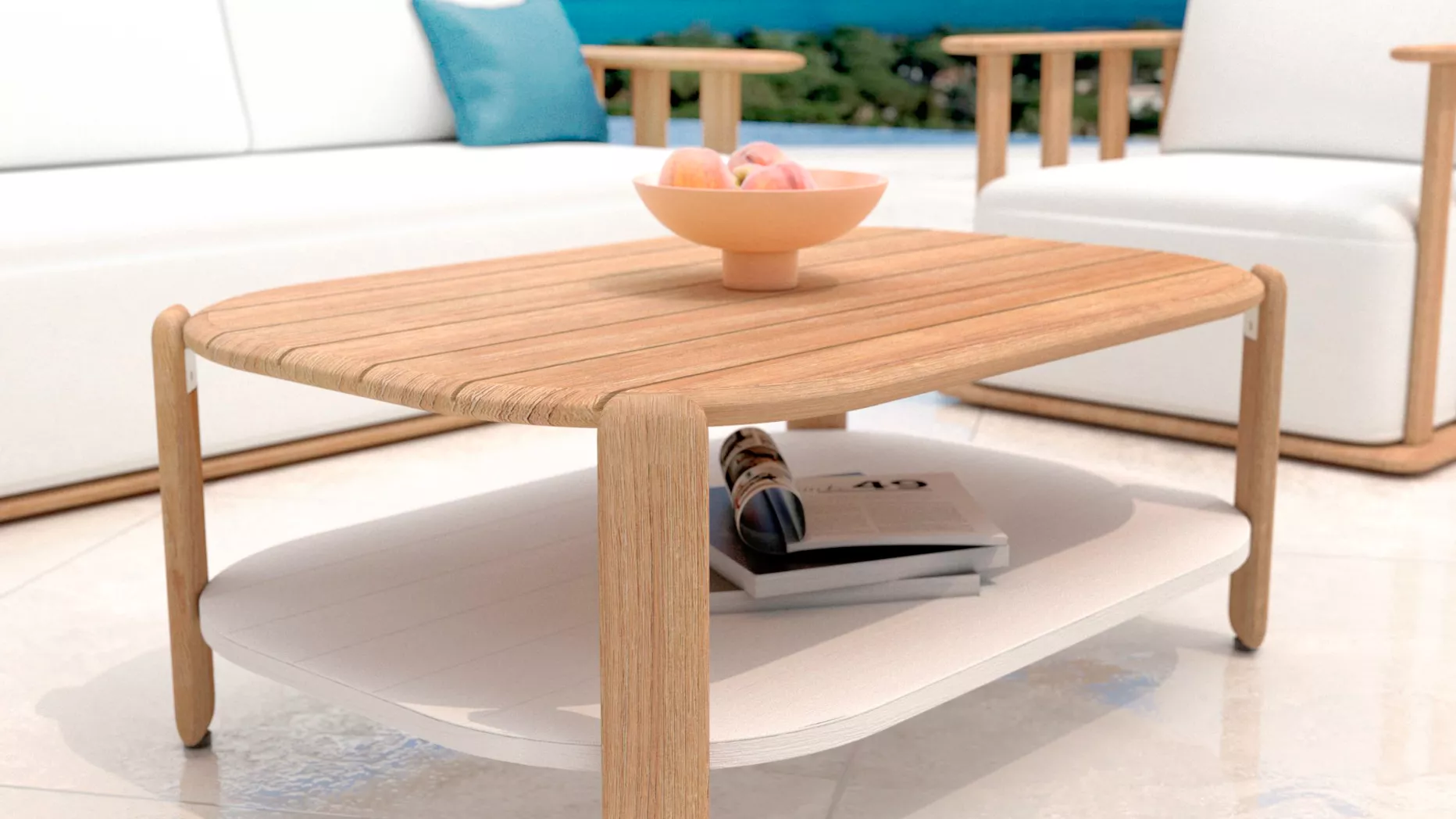 Table basse de jardin rectangulaire teck Java (L120 cm) - Naturel