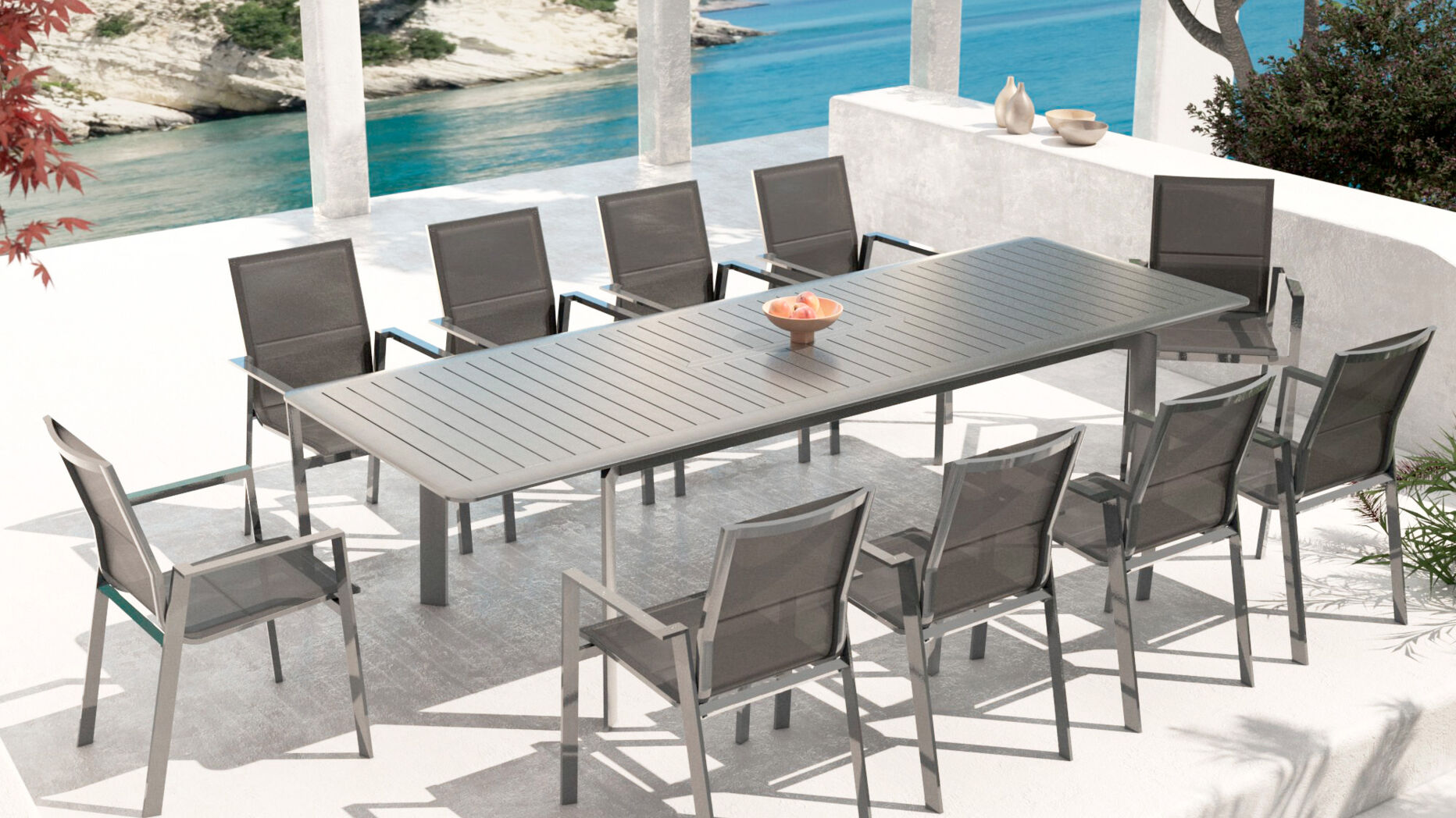Tuintafel uitschuifbaar aluminium 10 zitplaatsen (286 x 100 cm) Portofino - Antraciet