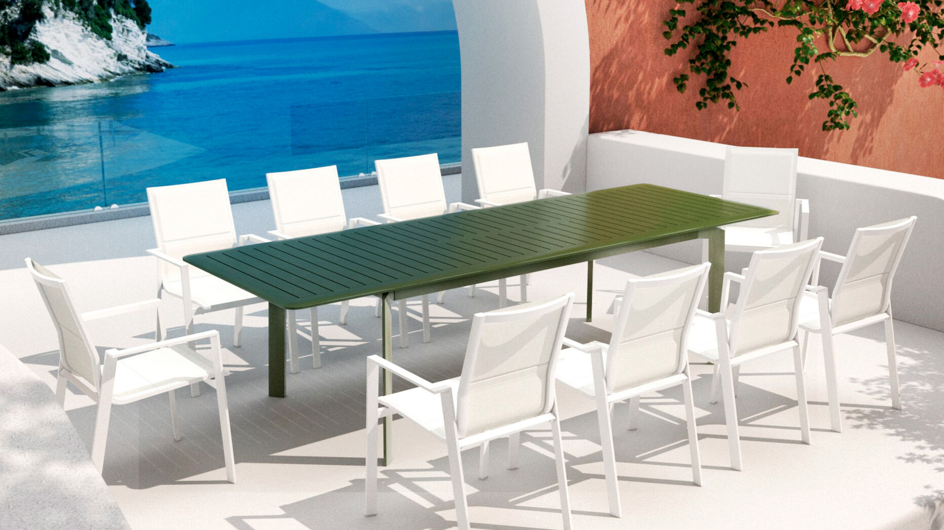Tavolo da giardino allungabile alluminio 10 posti (286 x 100 cm) Portofino - Verde oliva
