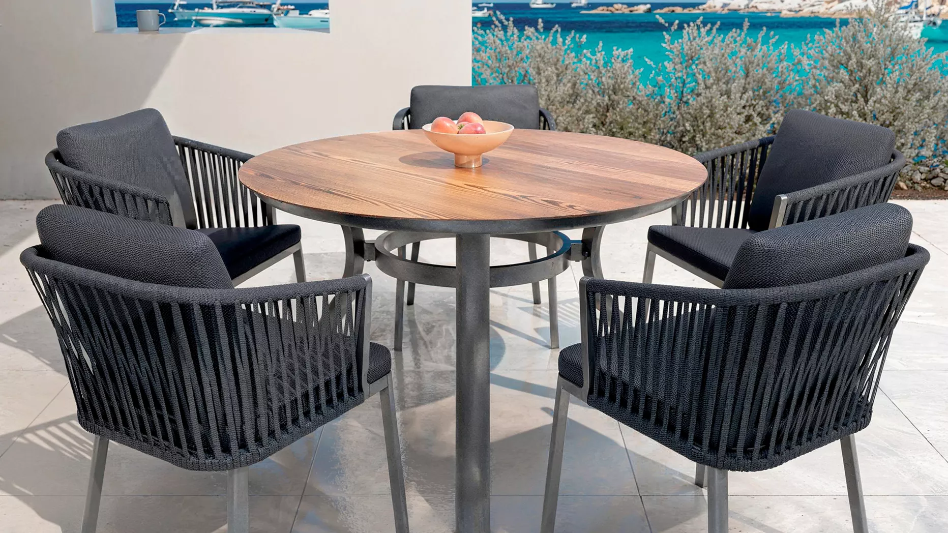 Mesa de jardín redonda en aluminio  6 lugares (D120 cm) Amalfi - Gris antracita