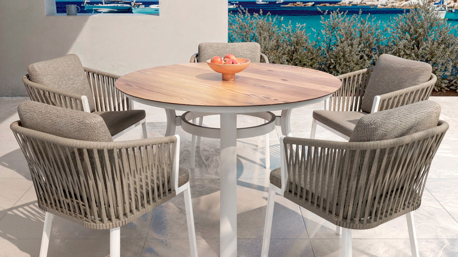 Tavolo da giardino rotondo alluminio 6 posti (D120 cm) Amalfi - Bianco