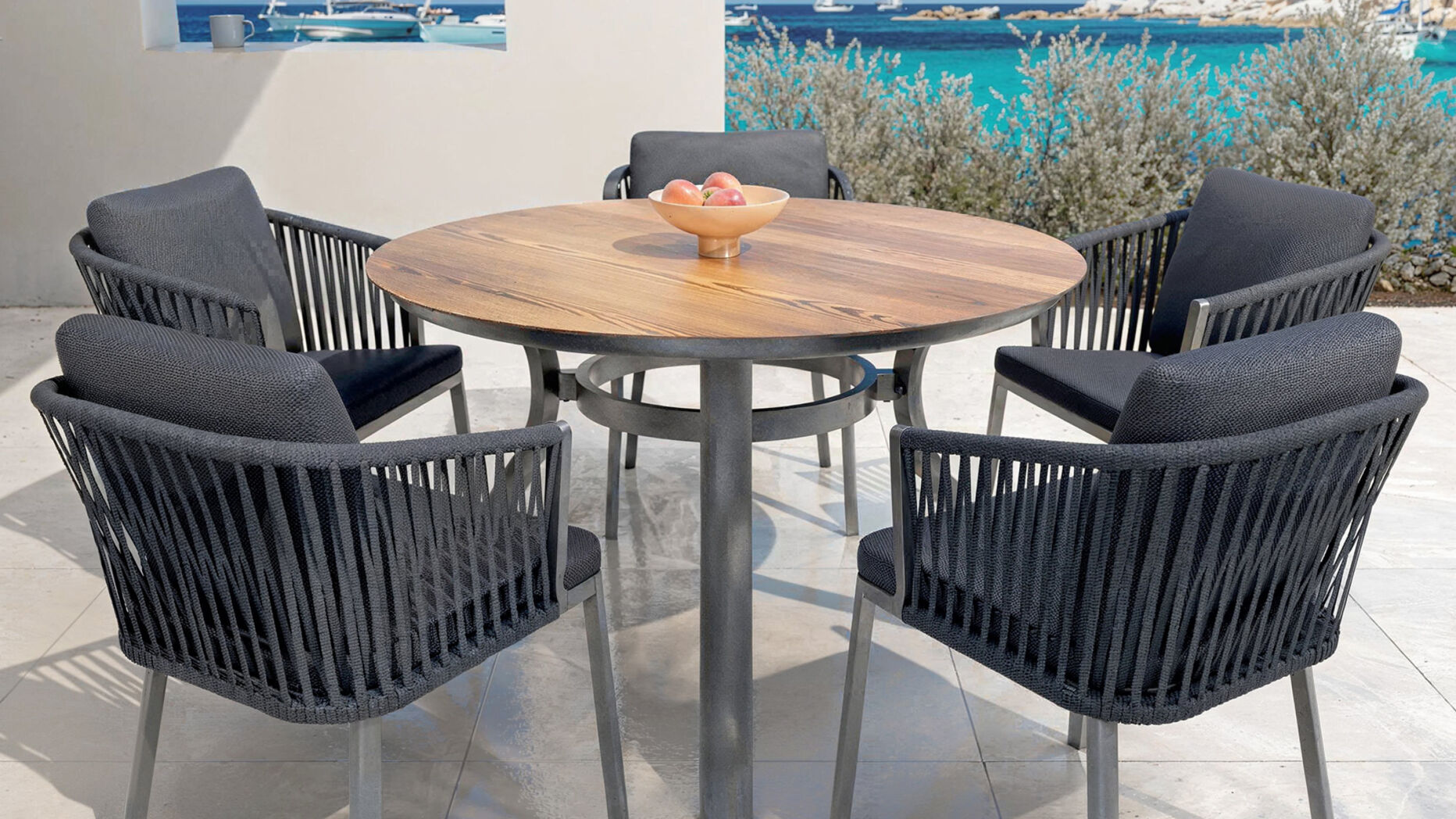 Mesa de jardín redonda en aluminio  6 lugares (D120 cm) Amalfi - Gris antracita